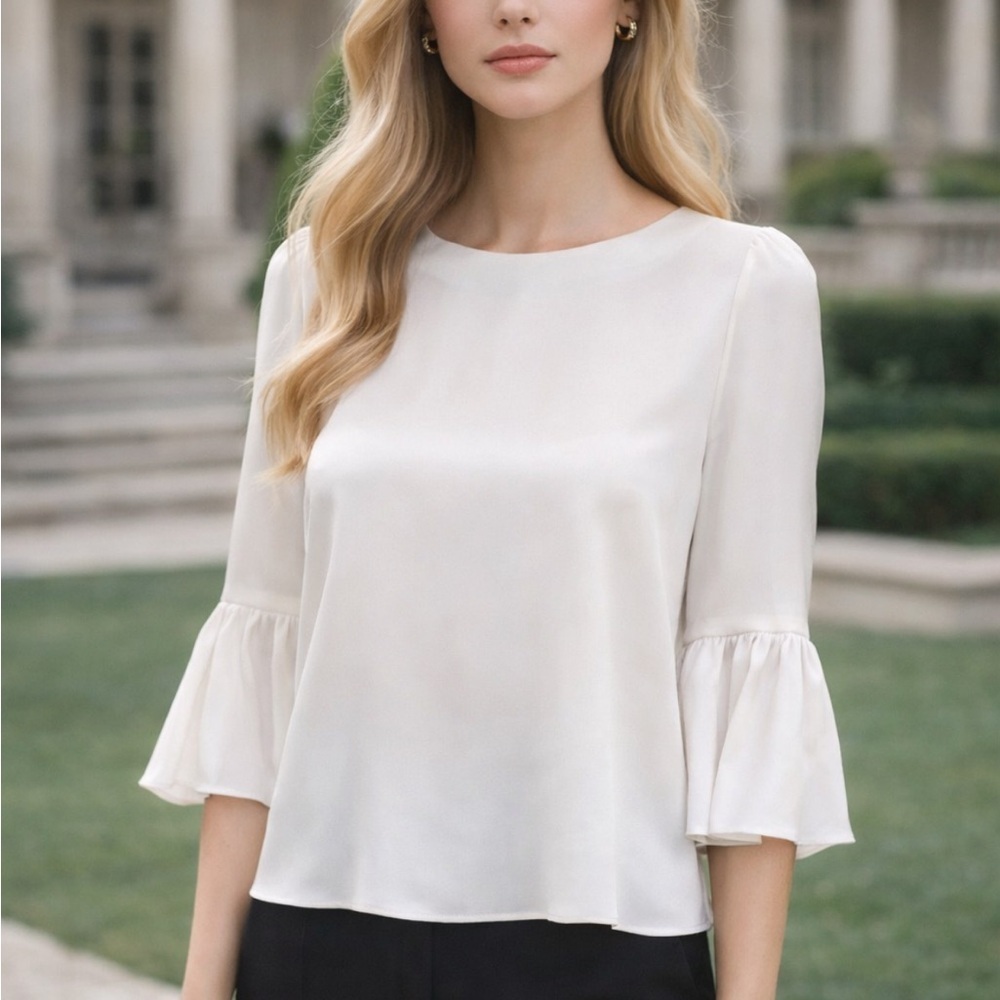 Alice + Olivia White Bernice Ruffle Top Size Small 51968